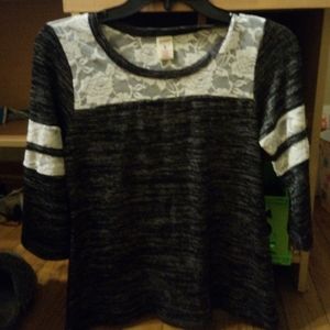 Arizona Jean Black Jersey Style Long Tee with Lace